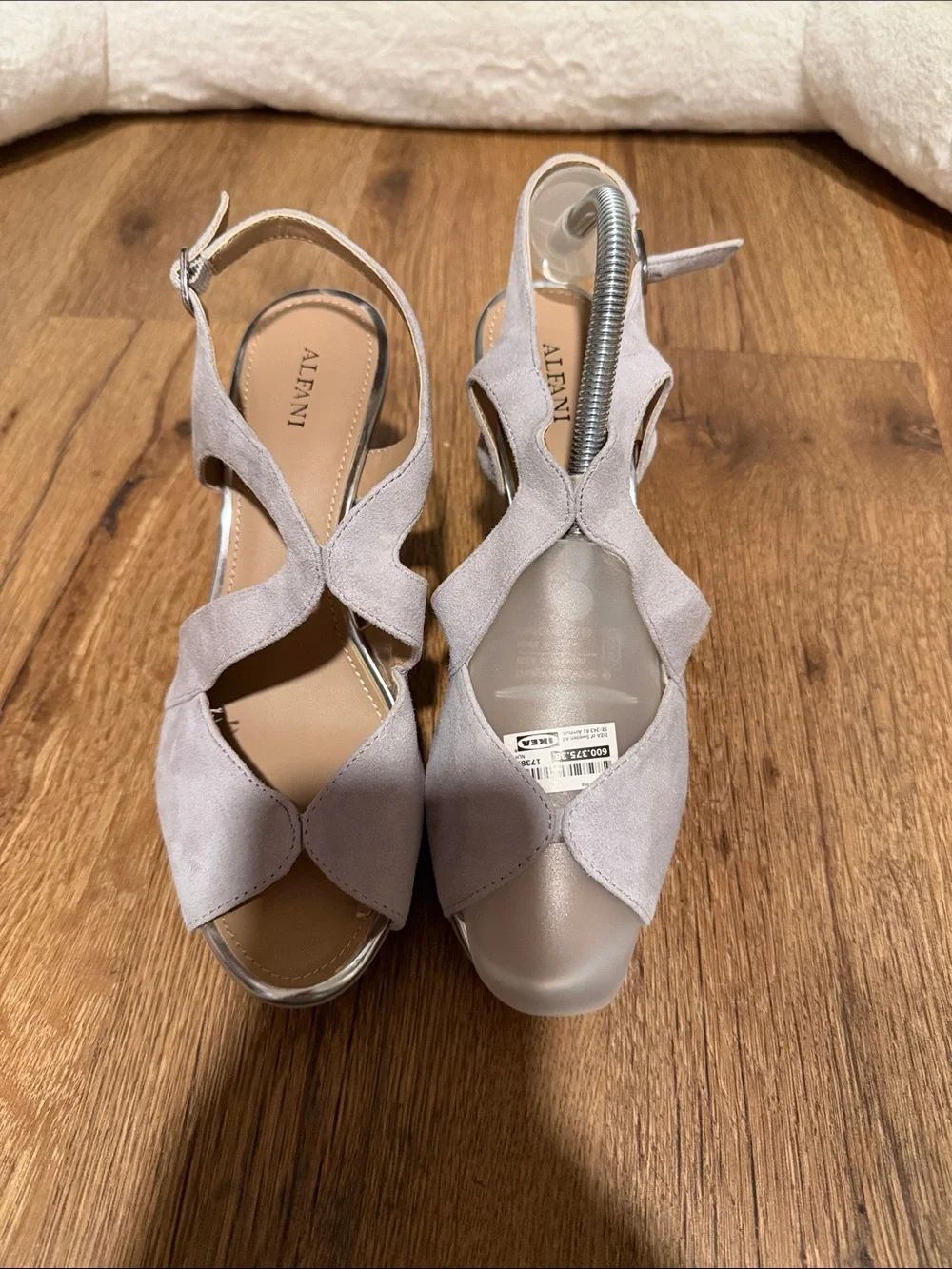 Alfani Light Gray Suede Wedge Sandals - Open Toe Slingback